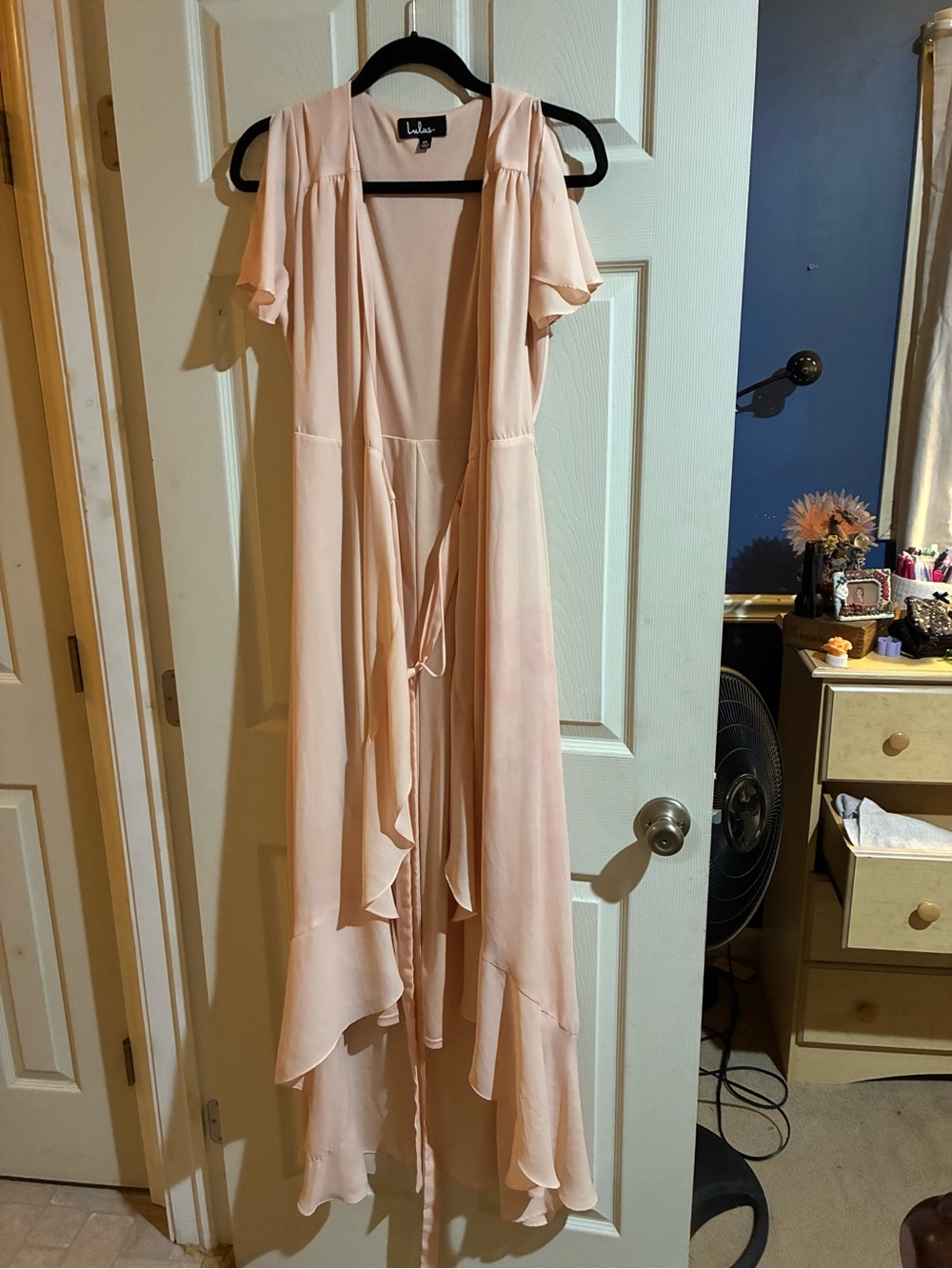 Lulu's Soft Blush High-Low Ruffle Wrap Dress